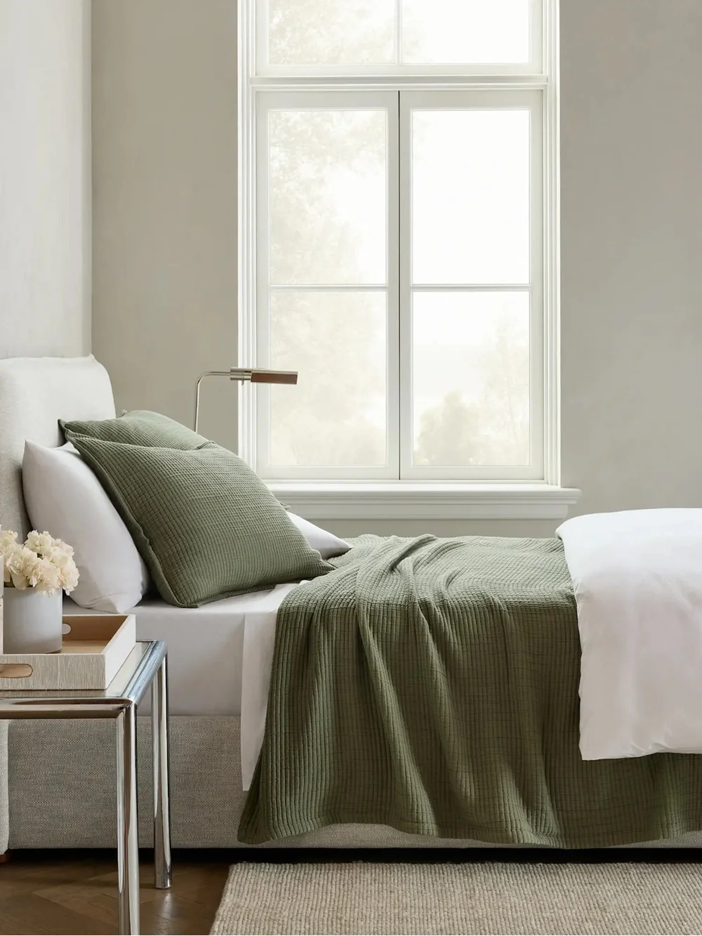 Quince Organic Ribbed Cotton Coverlet In Olive, King/Cal King